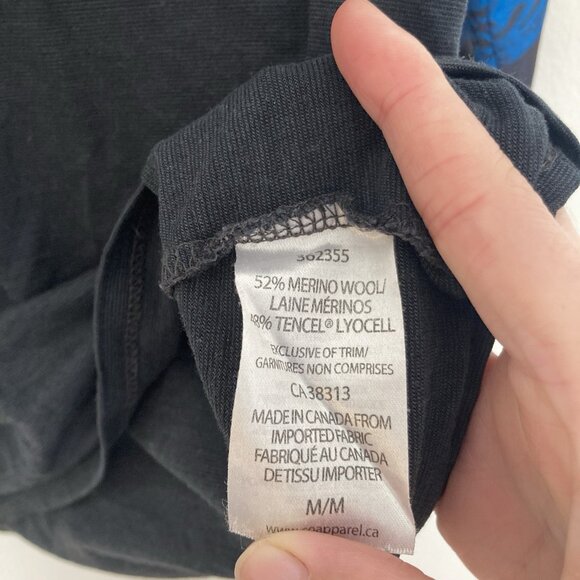 Segments Women’s Merino Wool Blend Shirt Mushroom Sleeves Black Blue Size M - Picture 6 of 6